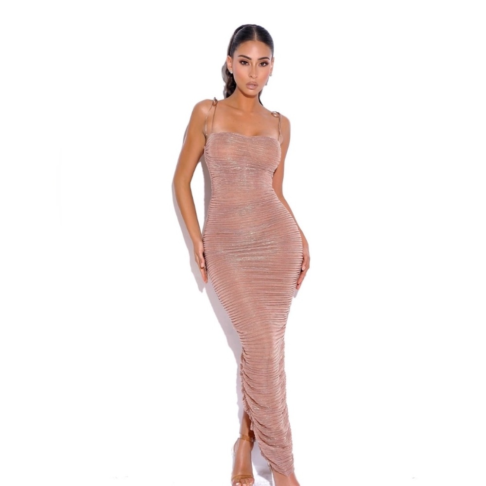 Miss Circle Rose Gold Bodycon Shimmer Dress